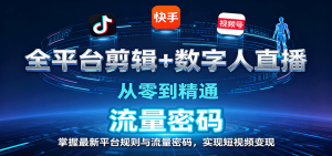 全平台剪辑+数字人直播，从零到精通，掌握最新平台规则与流量密码，实现短视频变现-网创资源站