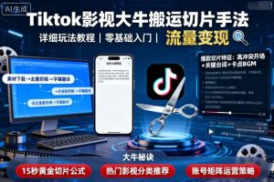 Tiktok影视大牛搬运切片手法，详细玩法教程-网创资源站