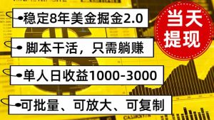 稳定8年美金掘金2.0脚本干活，只需躺赚。单人日收益1000-3000可批量、…-网创资源站