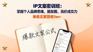 IP文案密训班:掌握个人品牌思维、朋友圈、高价成交力,单条文案营收5w+-网创资源站