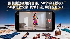 服装类短视频变现课，50个钩子模板+50条爆款文案+同城引流，月变现10w+-网创资源站