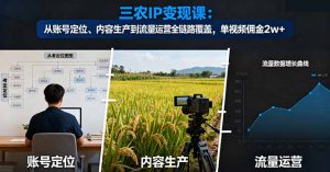 三农IP变现课:从账号定位、内容生产到流量运营全链路覆盖,单视频佣金2w+-网创资源站