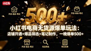 小红书电商无货源爆单玩法:店铺开通+爆品筛选+笔记制作,一晚爆单500+-网创资源站