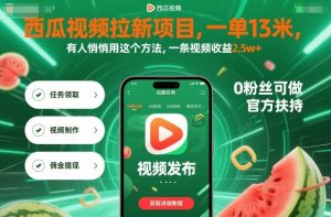 西瓜视频拉新项目，一单13米，有人悄悄用这个方法，一条视频收益2.5w+(附详细教程)-网创资源站