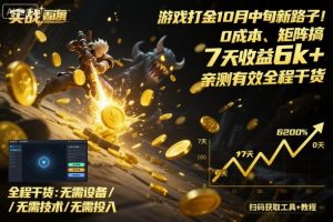 游戏打金10月中旬新路子!0成本、矩阵搞,7天收益6k+,亲测有效全程干货【揭秘】-网创资源站
