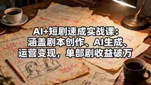 AI+短剧速成实战课：涵盖剧本创作、AI生成、运营变现，单部剧收益破万-网创资源站