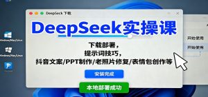 DeepSeek实操课：下载部署，提示词技巧，抖音文案/PPT制作/老照片修复/表情包创作等-网创资源站