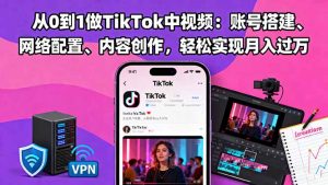 从0到1做TikTok中视频：账号搭建、网络配置、内容创作，轻松实现月入过万-网创资源站