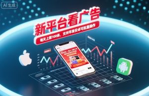 新平台看广告,养好机一条0.3到5米,每天上限100条,支持苹果安卓可批量操作-网创资源站