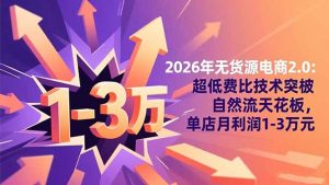 2026年无货源电商2.0：超低费比技术突破自然流天花板，单店月利润1-3万元-网创资源站