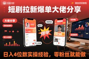 短剧拉新爆单大佬分享日入4位数实操经验，零粉丝就能做-网创资源站