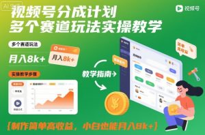 视频号分成计划多个赛道玩法实操教学，制作简单高收益，小白也能月入8k+-网创资源站