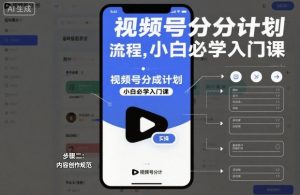 视频号分成计划实操流程，小白必学入门课-网创资源站