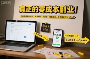 真正的零成本副业！问卷调查暴利项目，无脑操作，纯0撸，收益稳定，每天轻松日入100+【揭秘】-网创资源站