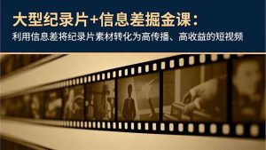 大型纪录片+信息差掘金课：利用信息差将纪录片素材转化为高传播、高收益的短视频-网创资源站