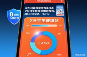 京东短视频带货独家技术，2分钟生成一条优质爆款视频，0粉丝0保证金，日入1k+【揭秘】-网创资源站