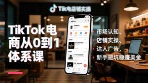 TikTok电商从0到1体系课,市场认知、店铺实操、达人广告,新手避坑稳赚美金-网创资源站