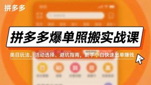拼多多爆单照搬实战课，类目玩法、活动选择、避坑指南，新手小白快速出单赚钱-网创资源站