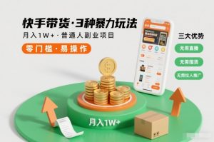 快手带货3种暴力玩法，月入1W+，无需直播、无需囤货、无需拉人推广，适合普通人副业项目-网创资源站