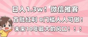 日入1.3w！微信推客，首批红利，未来10年最大的风口，0门槛，人人可做！-网创资源站