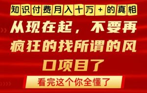 知识付费月入10个W的真相，做网创项目这一个就够了，不要再疯狂的找所谓的风口项目【揭秘】-网创资源站