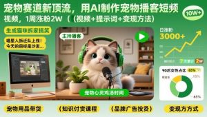 宠物赛道新顶流,用AI制作宠物播客短视频,1周涨粉2W(视频+提示词+变现方法)-网创资源站