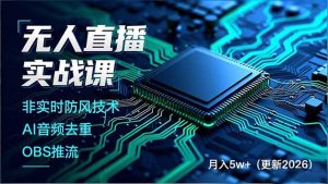 无人直播实战课,非实时防风技术、AI音频去重、OBS推流,建立技术壁垒,月入5w+(更新2026-网创资源站
