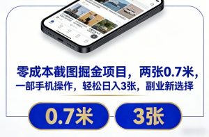 零成本截图掘金项目，两张0.7米，一部手机操作，轻松日入3张，副业新选择【揭秘】-网创资源站