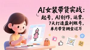 AI女装带货实战：起号，AI创作，运营，7天打造盈利账号，单月带货佣金过万-网创资源站