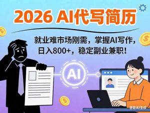 AI代写简历，超暴利，用万能模板月入1-3万实战教程，2026年市场刚需！-网创资源站