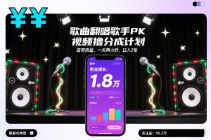 歌曲翻唱歌手PK视频撸分成计划，自带流量，一天两小时，日入2张-网创资源站