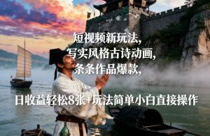 短视频新玩法，写实风格古诗动画，条条作品爆款，日收益轻松8张+玩法简单小白直接操作-网创资源站