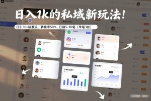 日入1k的私域新玩法：日引30+精准流，转化率50%，日销5-10笔(单笔3张)-网创资源站
