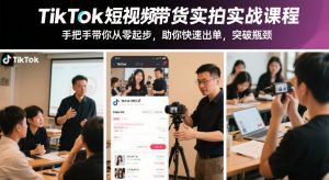TikTok短视频带货实拍实战课程，手把手带你从零起步，助你快速出单，突破瓶颈-网创资源站