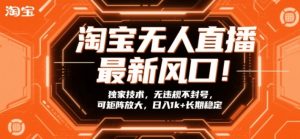 淘宝无人直播最新风口!独家技术,无违规不封号,可矩阵放大,日入1k+长期稳定【揭秘】-网创资源站