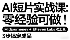 AI短片实战课：零经验可做，Midjourney+ElevenLabs双工具，3步搞定成品-网创资源站