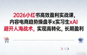 2026小红书高效盈利实战课，内容电商趋势操盘手x实习生xAI，避开人海战术，实现高转化，长期盈利-网创资源站
