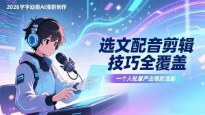 2026字字动画AI漫剧制作-1期,选文配音剪辑技巧全覆盖,一个人就能批量产出爆款漫剧-网创资源站