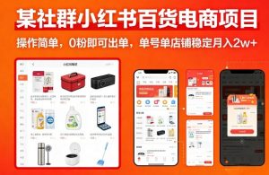 某社群小红书百货电商项目，操作简单，0粉即可出单，单号单店铺稳定月入2w+-网创资源站