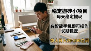 稳定搬砖小项目,每天稳定提现,有智能手机即可操作-网创资源站