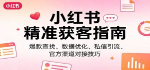 小红书精准获客指南:爆款查找、数据优化、私信引流、官方渠道对接技巧-网创资源站