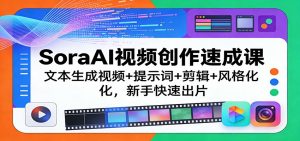 SoraAI视频创作速成课:文本生成视频+提示词+剪辑+风格化,新手快速出片-网创资源站