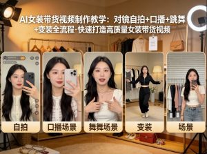 AI女装带货视频制作教学，对镜自拍、口播、跳舞、变装全流程，快速打造高质量女装带货视频-网创资源站