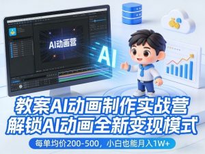 教案AI动画制作实战营,解锁AI动画全新变现模式,每单均价200-500,小白也能月入1W+-网创资源站