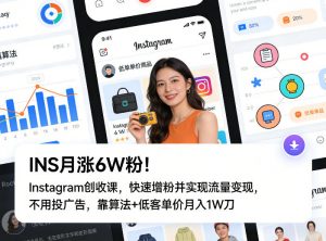 INS月涨6W粉!Instagram创收课,快速增粉并实现流量变现,不用用投广告,靠算法+低客单价月入1W刀-网创资源站