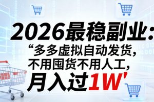 2026最稳副业：多多虚拟自动发货，不用囤货不用人工，月入过1W【揭秘】-网创资源站