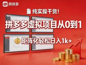 纯实操干货！拼多多虚拟项目从0到1，矩阵化轻松日入1k+【揭秘】-网创资源站