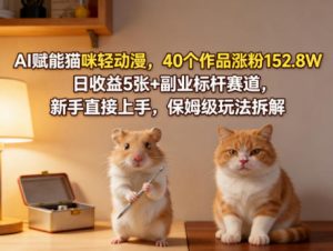 AI赋能猫咪轻动漫，40个作品涨粉152.8W，日收益5张+副业标杆赛道，新手直接上手，保姆级玩法拆解-网创资源站
