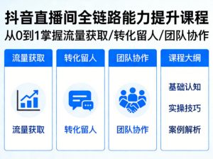 抖音直播间浓缩版视频课程,从0到1掌握直播间流量获取、转化留人、团队协作的全链路能力-网创资源站