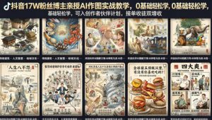 抖音17W粉丝博主亲授AI作图实战教学，0基础轻松学，可入创作者伙伴计划，接单收徒双增收-网创资源站